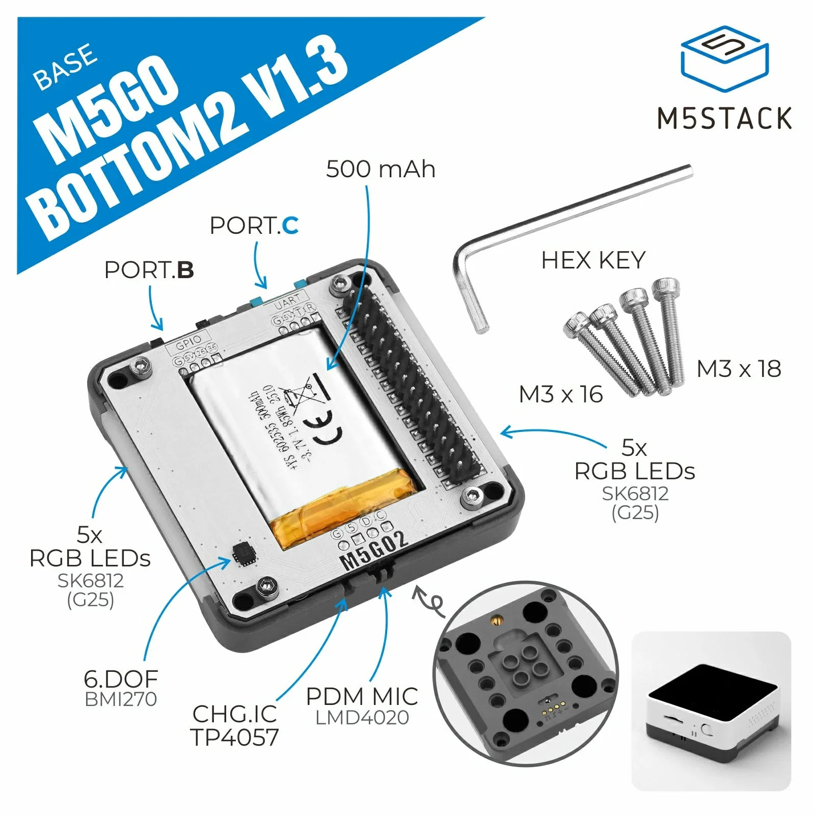 M5Stack Base M5GO Bottom2 v1.3 - đánh giá và giá M5Stack Core2